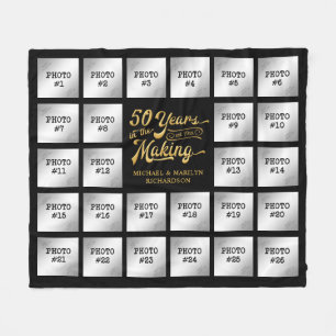 50th Anniversary Photo Collage Black Gold Name Fleece Blanket