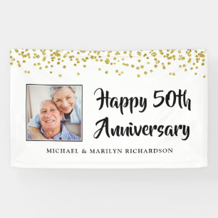 50th Anniversary Photo Gold Confetti Banner