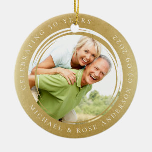 50th Anniversary Photo Gold Foil Ceramic Tree Decoration