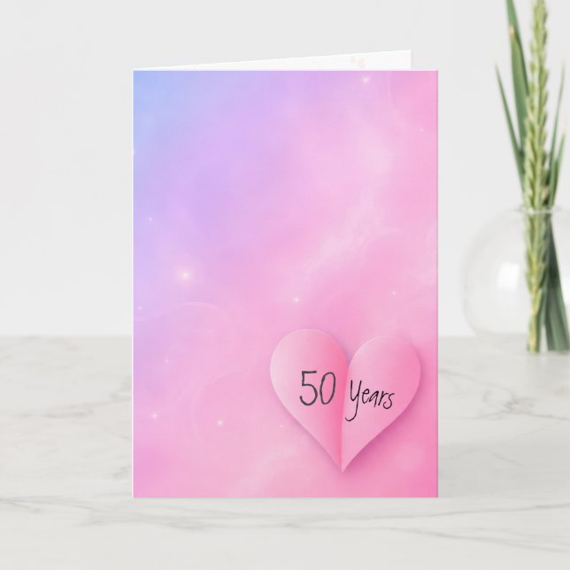 50th Anniversary Pink Folded Heart Card (Front)