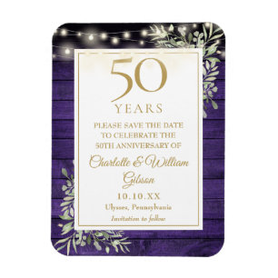 50th Anniversary Purple Wood Save The Date Magnet