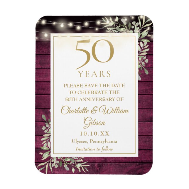 50th Anniversary Red Rustic Wood Save The Date Magnet (Vertical)