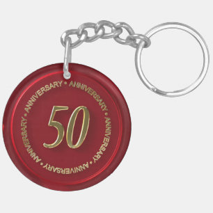 50th anniversary red wax seal key ring