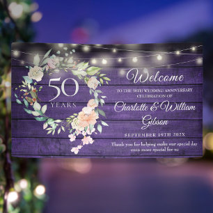 50th Anniversary Rustic Floral Lights Welcome Banner
