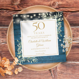50th Anniversary Rustic Wood Lights Foliage Square Save The Date