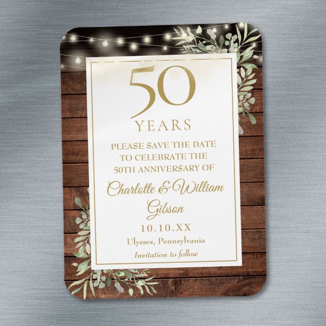 50th Anniversary Rustic Wood Save The Date Magnet (50th Anniversary Rustic Wood Save The Date Magnet)