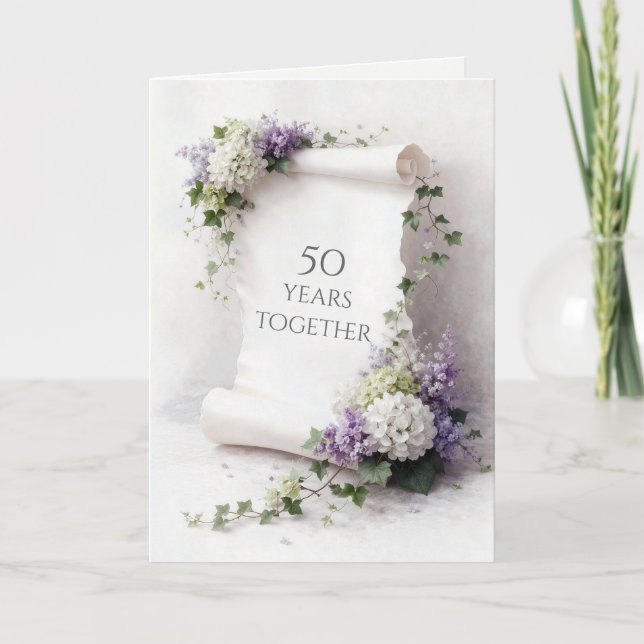 50th Anniversary Scroll with Floral Border  Card (Front)