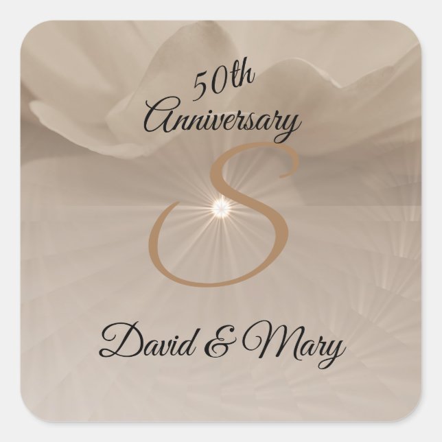 50th Anniversary Sepia Rose Art Square Sticker (Front)