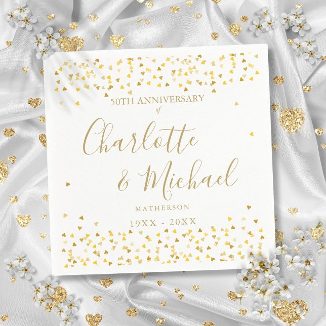 50th Anniversary Signature Gold Hearts Confetti Napkin (50th Anniversary Signature Gold Hearts Confetti Napkins)