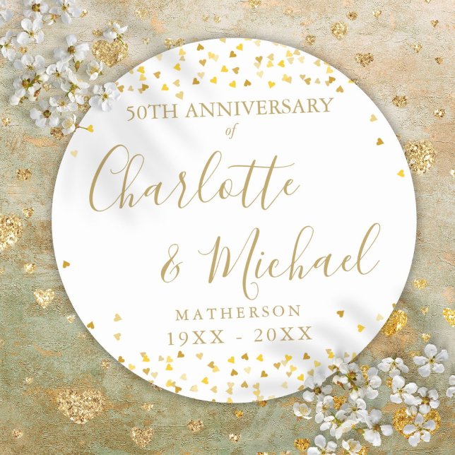 50th Anniversary Signature Golden Love Hearts Classic Round Sticker (50th Anniversary Signature Golden Love Hearts Classic Round Sticker)