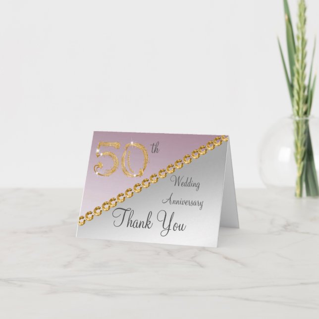 50th Anniversary Silver & Gold, Pink Thank You Card (Front)