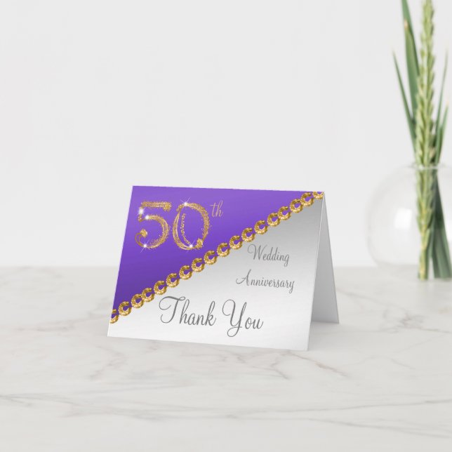 50th Anniversary Silver & Gold, Purple Thank You Card (Front)