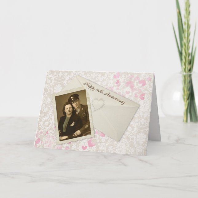 50th Anniversary Snapshot On Damask Card (Front)