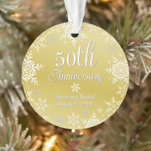 50th Anniversary Snowflakes Custom Gold Wedding Ornament (Tree)
