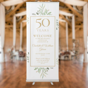 50th Anniversary Soft Watercolour Greenery Welcome Retractable Banner