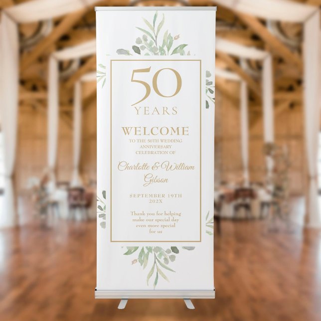 50th Anniversary Soft Watercolour Greenery Welcome Retractable Banner (Creator Uploaded)