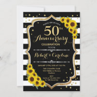 50th Anniversary - Sunflowers Black White Stripes