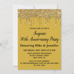 50th Anniversary Surprise Party Gold Black Fifty Invitation