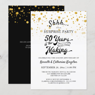 50th Anniversary Surprise Party Gold Confetti Invitation