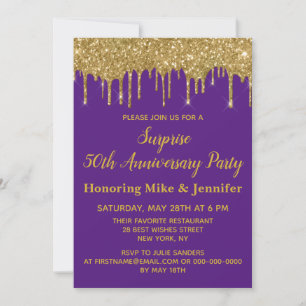 50th Anniversary Surprise Party Purple and Gold Invitation