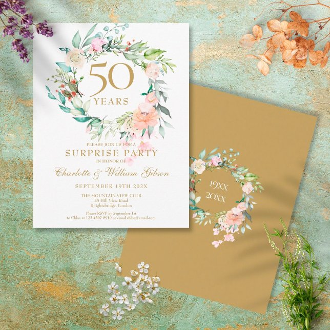50th Anniversary Surprise Party Roses Garland Postcard (Creator Uploaded)