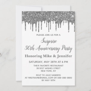 50th Anniversary Surprise Party White and Silver Invitation