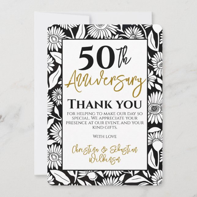 50th Anniversary Thank You Minimal Sunflower  Card (Front)