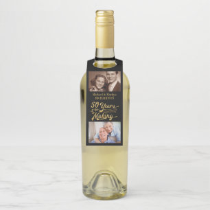 50th Anniversary Then and Now Photos Black & Gold Bottle Tag