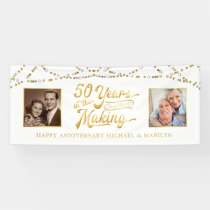 50th Anniversary Then & Now Photos 50 YEARS Gold Banner