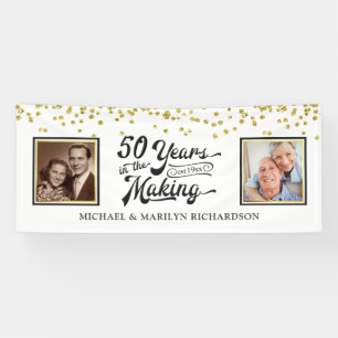 50th Anniversary Then & Now Photos Gold Confetti Banner