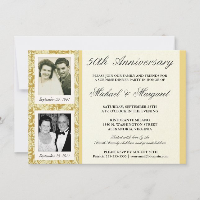 50th Anniversary Then Now Two Photos Invitation (Front)