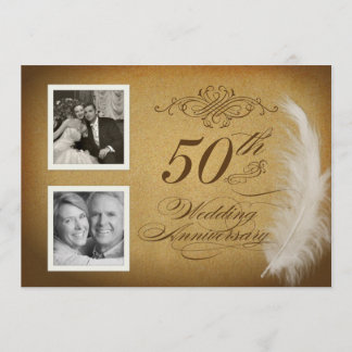 50th Anniversary Vintage Feather 2 Photo Invites
