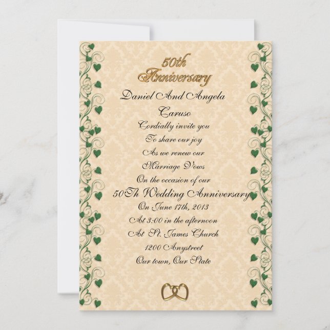 50th Anniversary vow renewal Invitation ivy (Front)