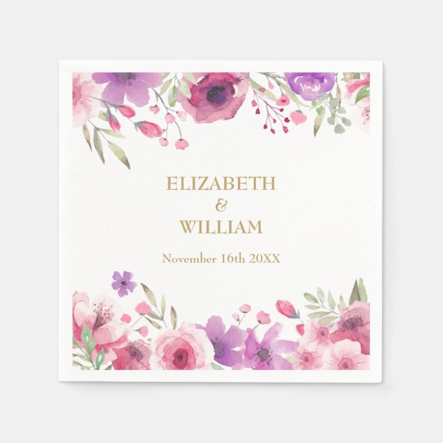 50th Anniversary Watercolour Roses Greenery Napkin (Front)