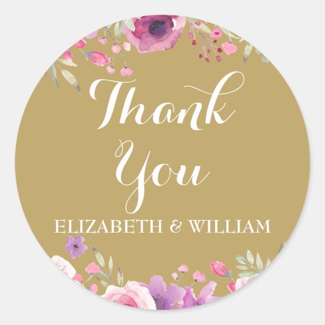 50th Anniversary Watercolour Roses Thank You Classic Round Sticker (Front)