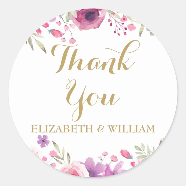 50th Anniversary Watercolour Roses Thank You Classic Round Sticker (Front)