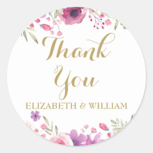 50th Anniversary Watercolour Roses Thank You Classic Round Sticker