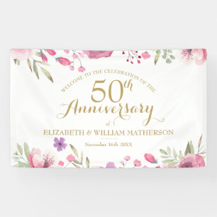 50th Anniversary Watercolour Roses Welcome Banner