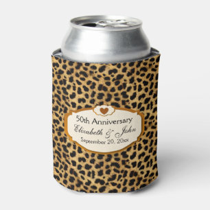 50th Anniversary Wedding Anniversary Gold Leopard Can Cooler