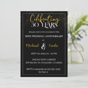 50th Anniversary Wedding Black Gold Golden Invitation
