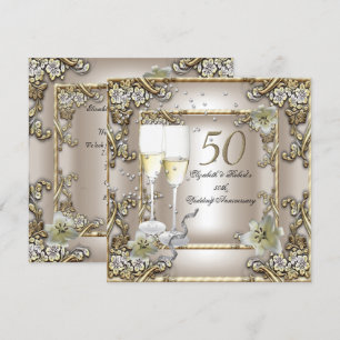 50th Anniversary Wedding Cream Gold Lily Invitation