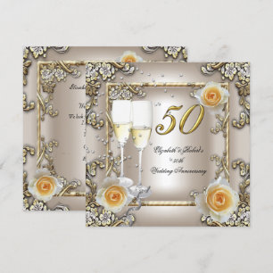50th Anniversary Wedding Cream Gold Rose Silver Invitation