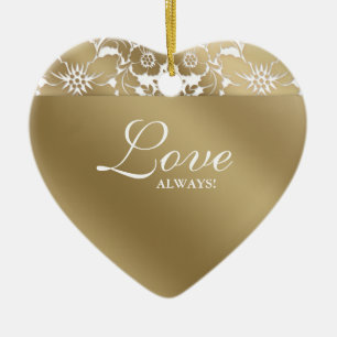 50th Anniversary Wedding Floral Damask Gold White Ceramic Tree Decoration