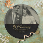 50th Anniversary Wedding Gold Black Photo Paper Plate<br><div class="desc">Personalise with your favourite wedding photo and special fifty years golden wedding anniversary details in chic gold typography on a black background. Designed by Thisisnotme©</div>