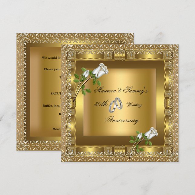 50th Anniversary Wedding Gold Elegant Invitation (Front/Back)