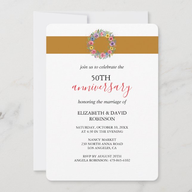 50th anniversary wedding Gold unique Invitation (Front)