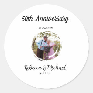 50th anniversary wedding photo circle name year classic round sticker
