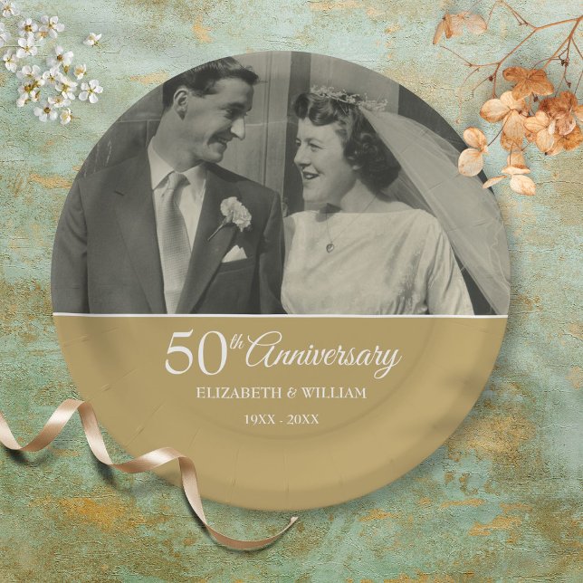 50th Anniversary Wedding Photo Golden Paper Plate (50th Anniversary Wedding Photo Golden Paper Plate)
