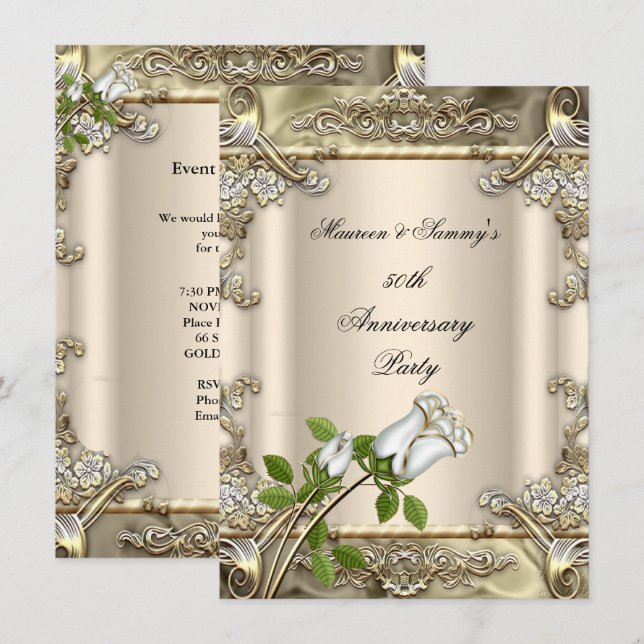 50th Anniversary Wedding Rose Gold Beige Invitation (Front/Back)