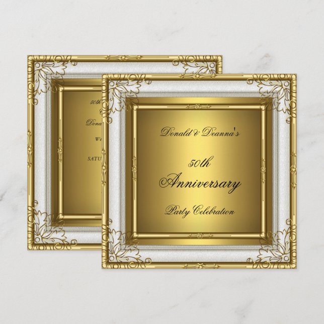 50th Anniversary Wedding White Gold Elegant Invitation (Front/Back)